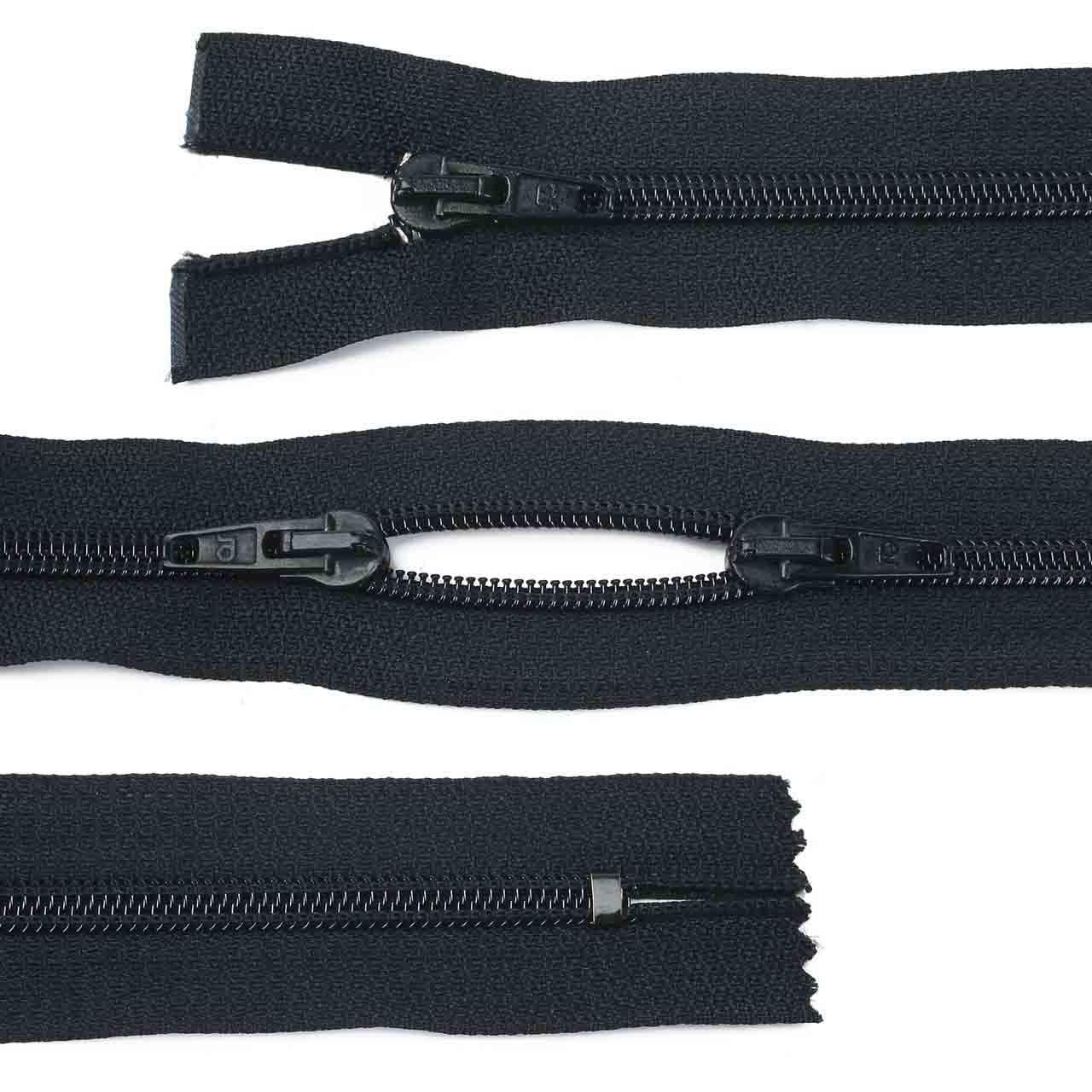 Zipper, plastic, 3-way, black, 90 cm