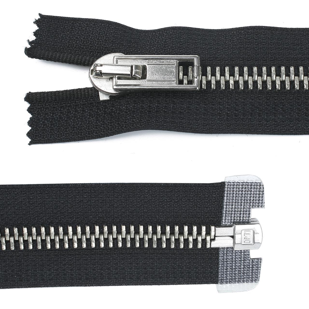 Zipper, metal, divisible, wide, black, 55 cm