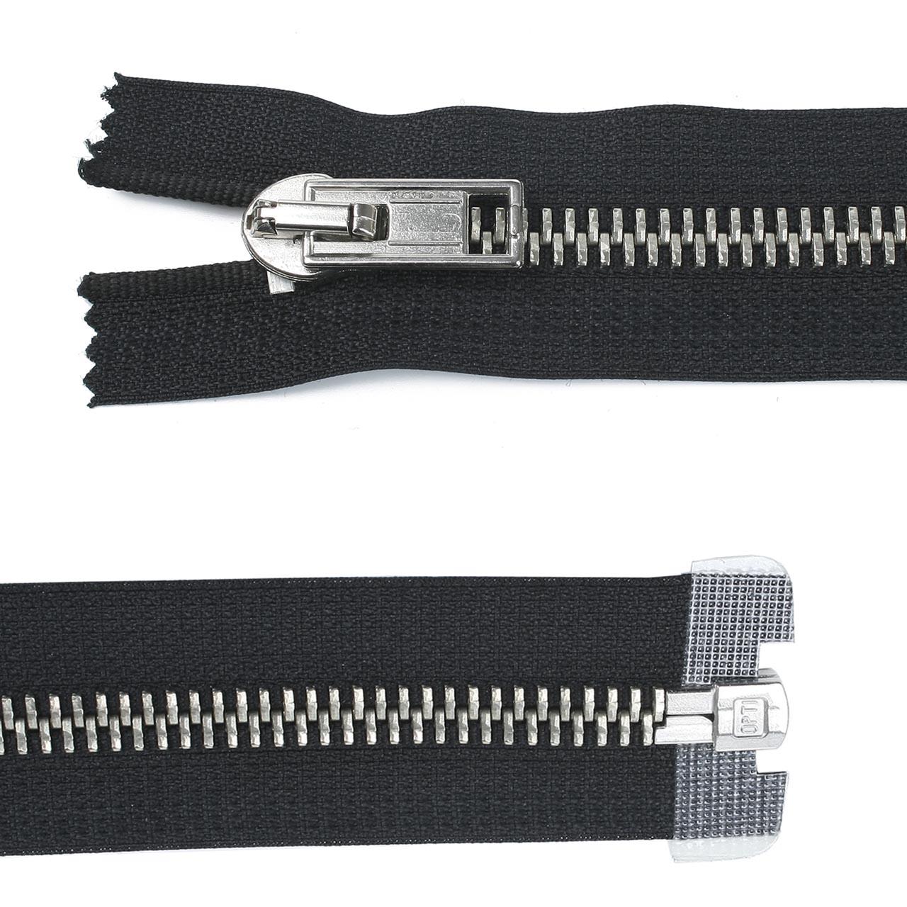 Zipper, metal, divisible, standard, black, 25 cm
