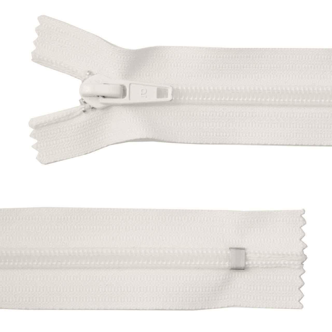 Zipper, plastic, wide, white, length: 11 cm