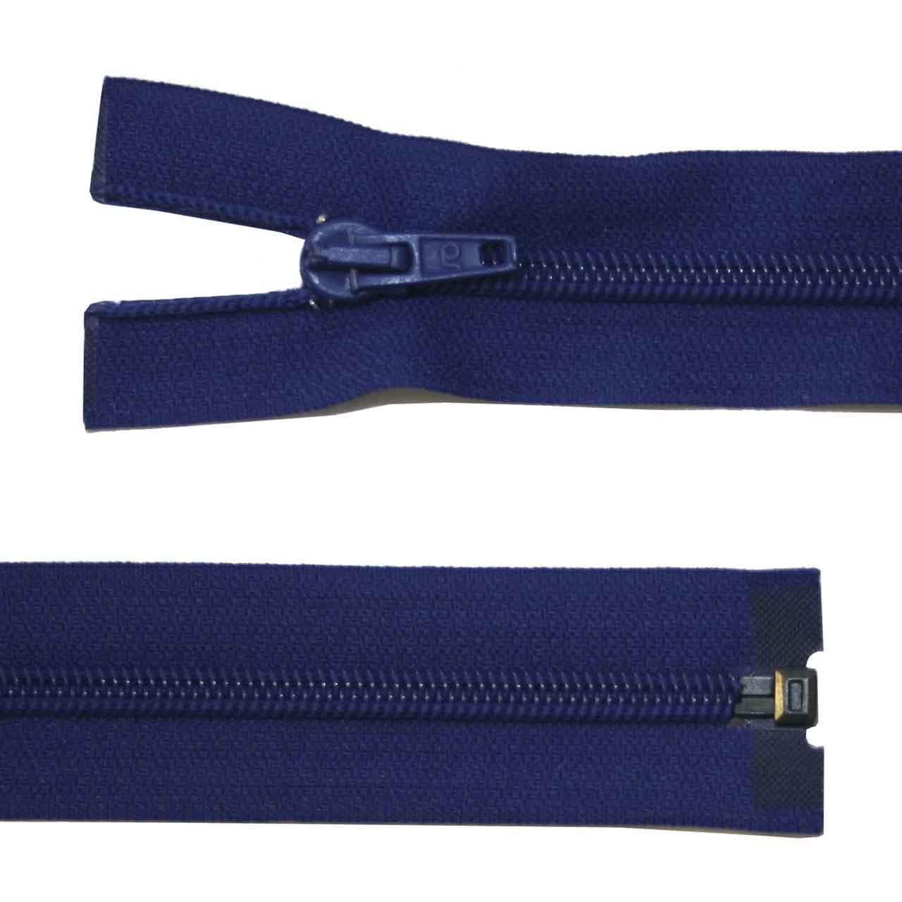 Zipper, plastic, divisible, blue, 65 cm