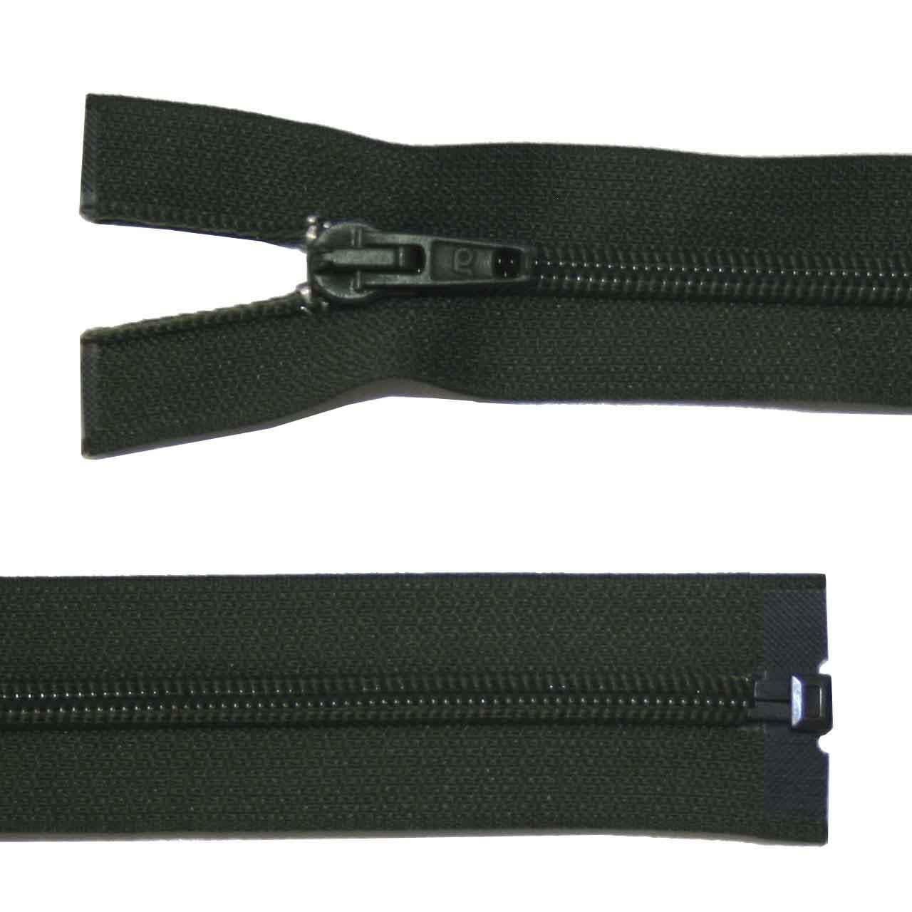 Zipper, plastic, divisible, olive, 65 cm