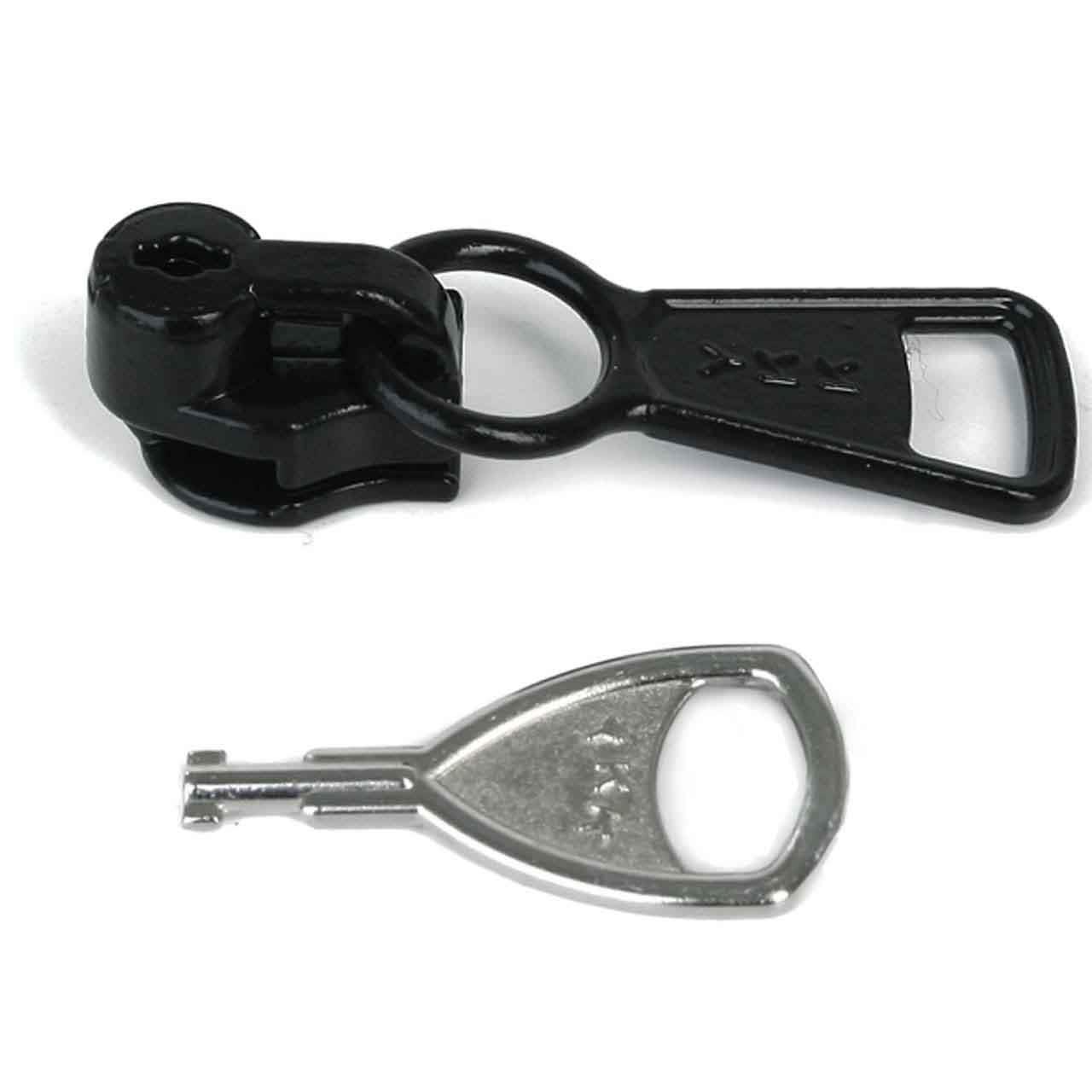 Lockable zipper slider, single, black, without key,