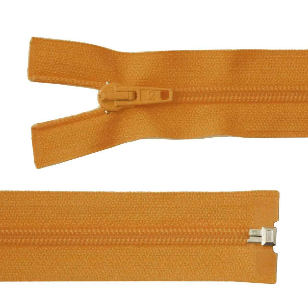 Zipper, plastic, divisible, orange 65 cm