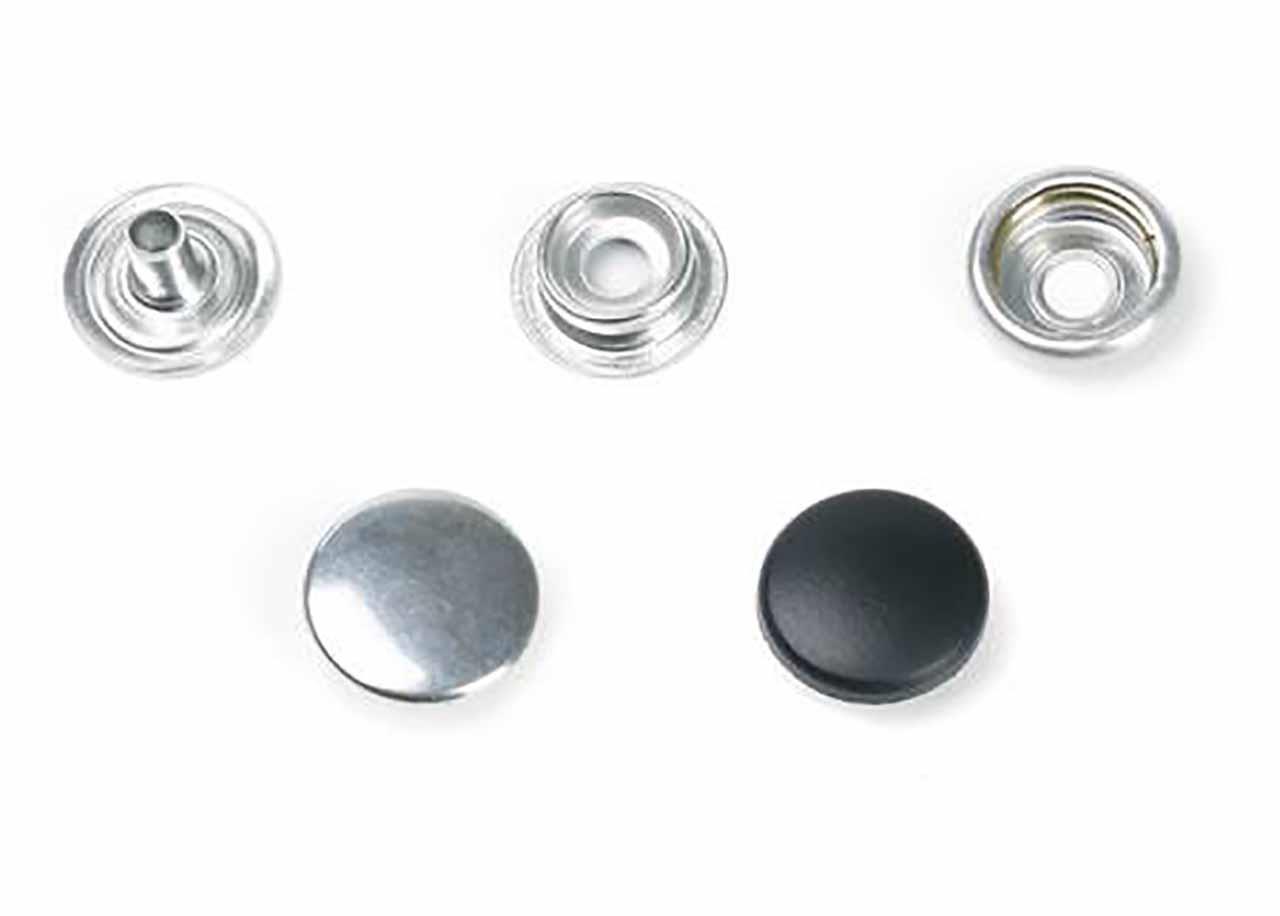 Snap fastener, black cap, 10 pcs.