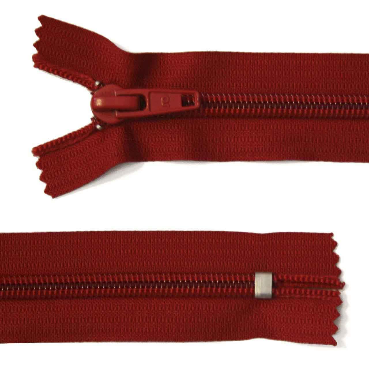Zipper, plastic, wide, red, length: 16 cm